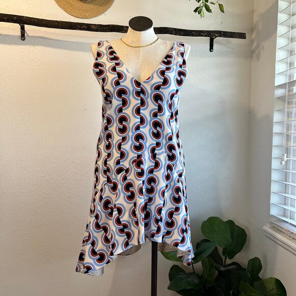 C/MEO Collective Retro Printed Ruffled Trim Sleeveless Dress Size Large NEW - Picture 2 of 14